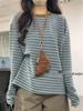 Women's Autumn Loose Fit Striped Knit Long Sleeve T-Shirt | Versatile Layering Top