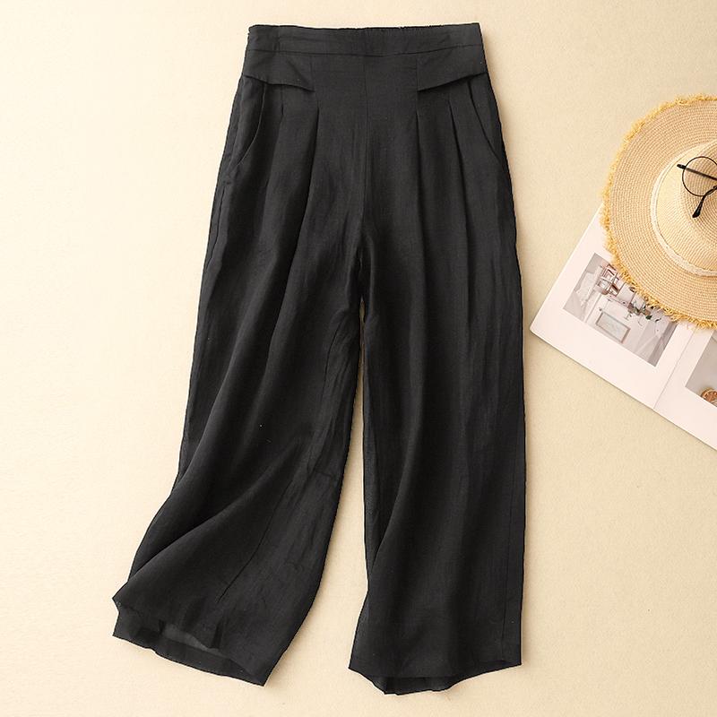 DIMANAF Summer 2025 Plus Size Women Vintage Linen Casual Loose Wide Leg Pants Basic Elastic High Waist Pants Thin Trousers