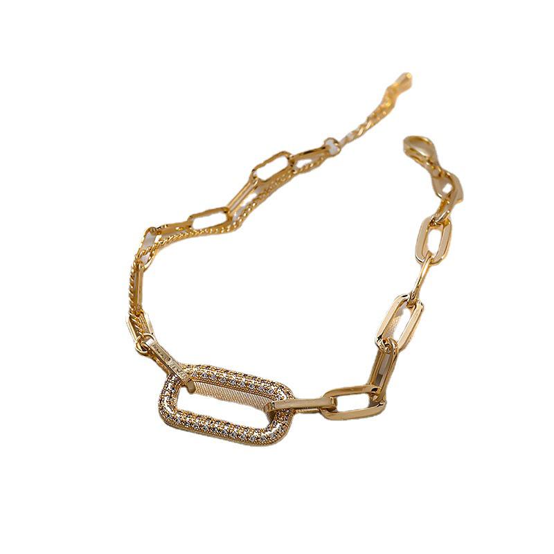 Retro Geometric Inlaid Diamond Bracelet: Korean Fashion Chain for Trendy Internet Celebrities