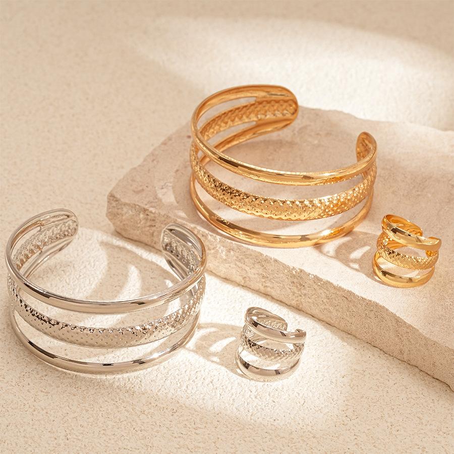 Exaggerated Metal Multi-layer Open Bracelet Ring Sets for Women 2025 Personality Fashion Simple Light Luxury Jewelry Set