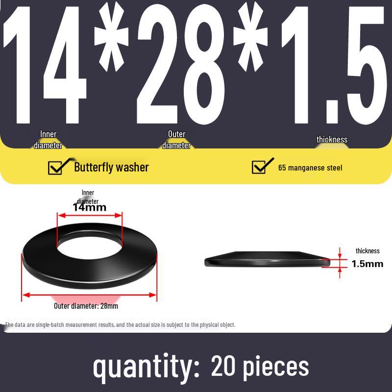 

Butterfly Spring Washer: Manganese Steel Locking Disc, Black, Sizes M3-M40