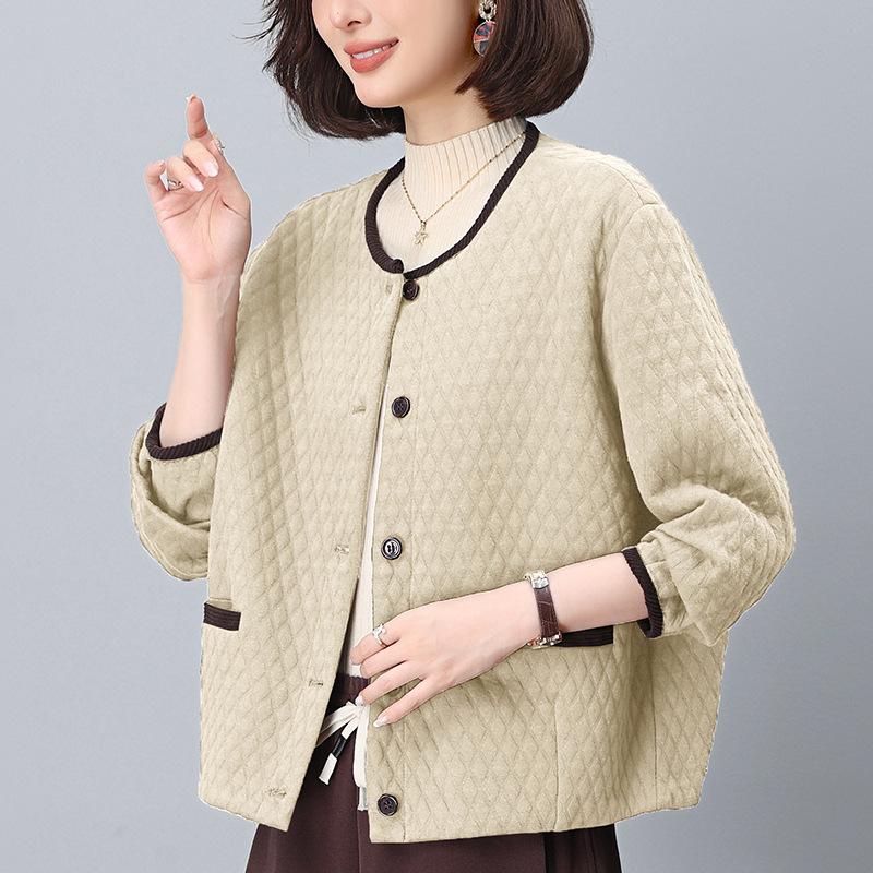 

Женская куртка из шелка и хлопка высокого класса - Универсальная мода для осени и зимы 2024 L (118-130 jin) бежевый