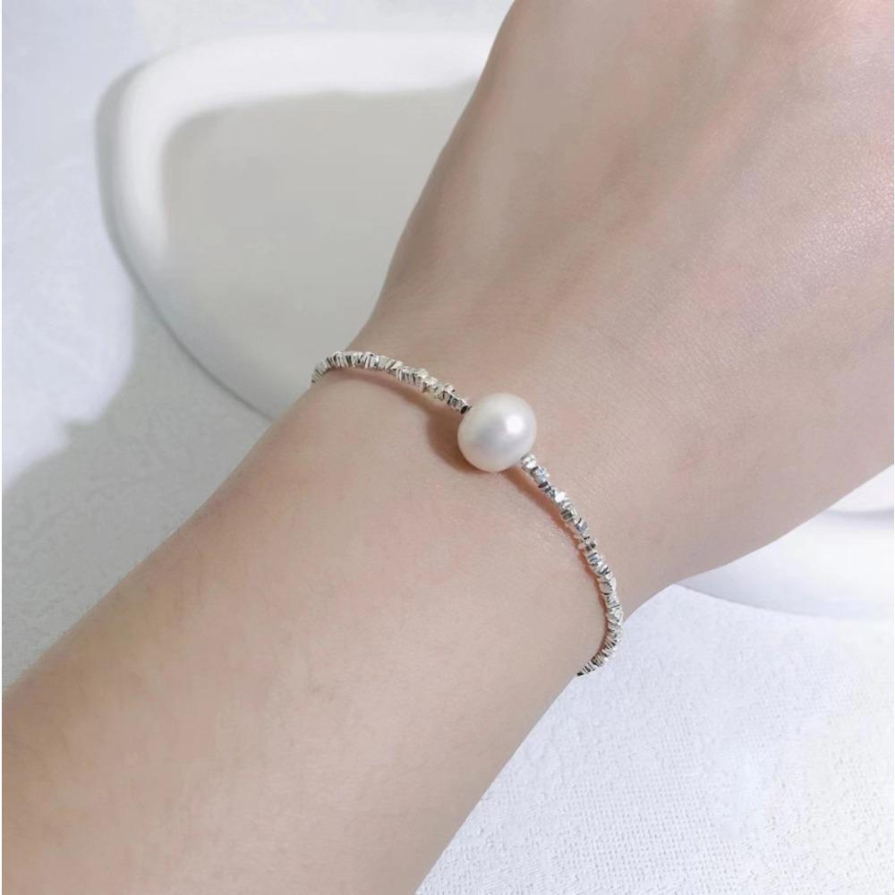 S925 Silver Plated Pearl Necklace Women Luxury Minimalist Jewelry Set with Broken Silver Bracelet Elegant Collarbone Chain