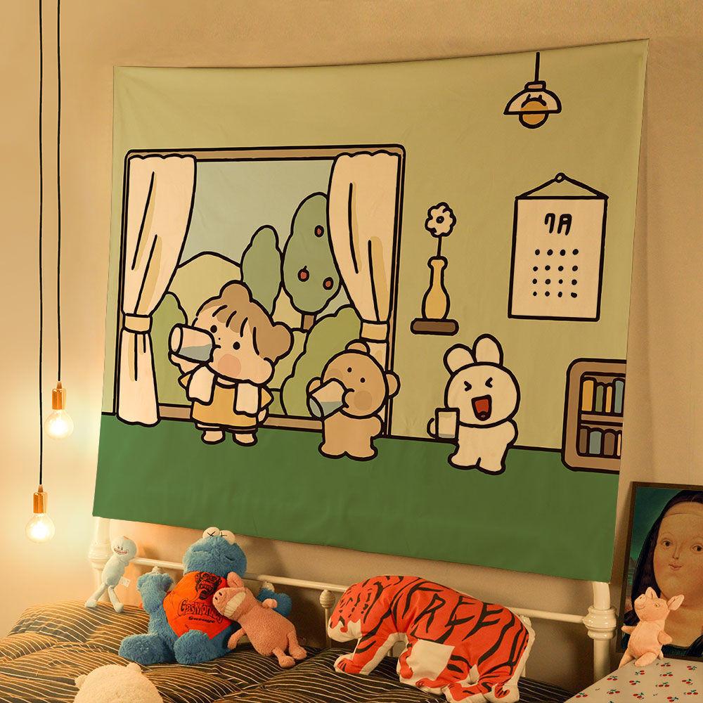VIKAMA Cartoon Tapestry Childrens Room Ins Scandinavian Style Painting Good Night Story Baking Scene Wall Decoration
