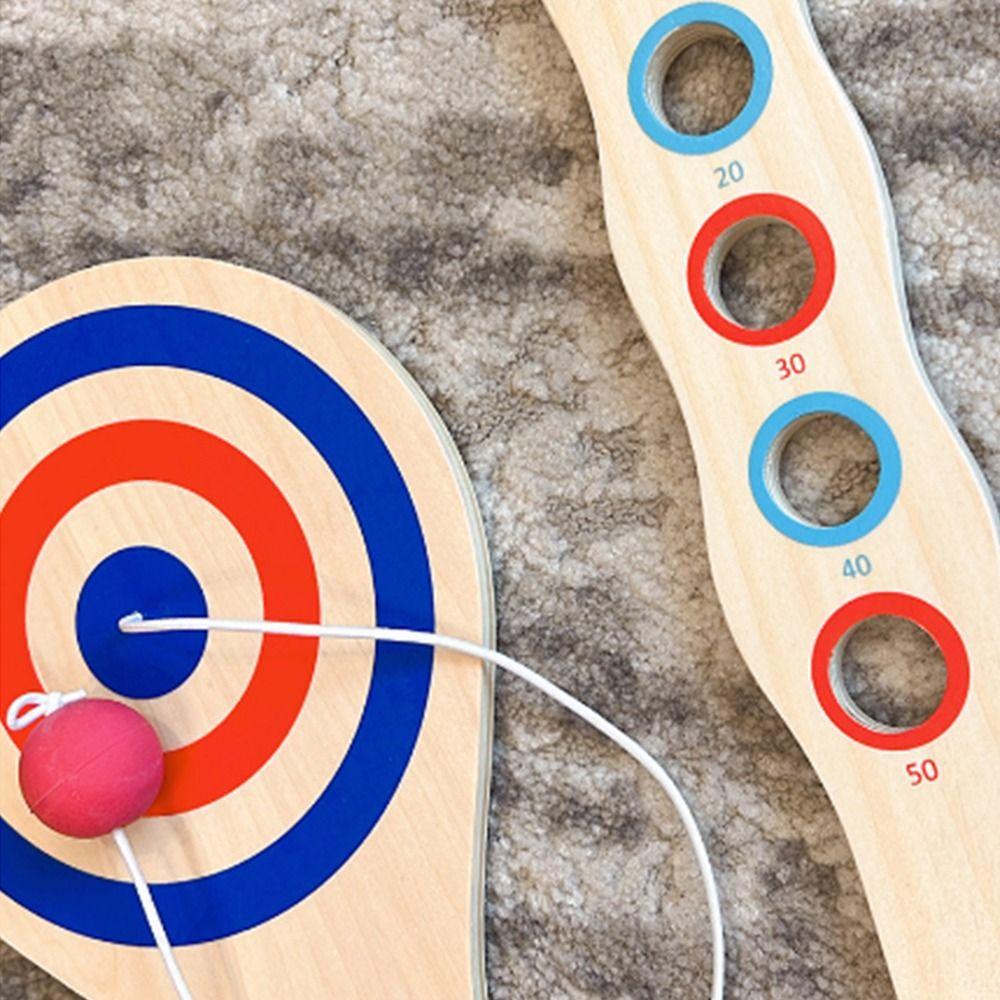 Jeu de balle sur ficelle élastique avec raquettes en bois Balle rouge Raquettes en bois avec balle Coordination œil-main