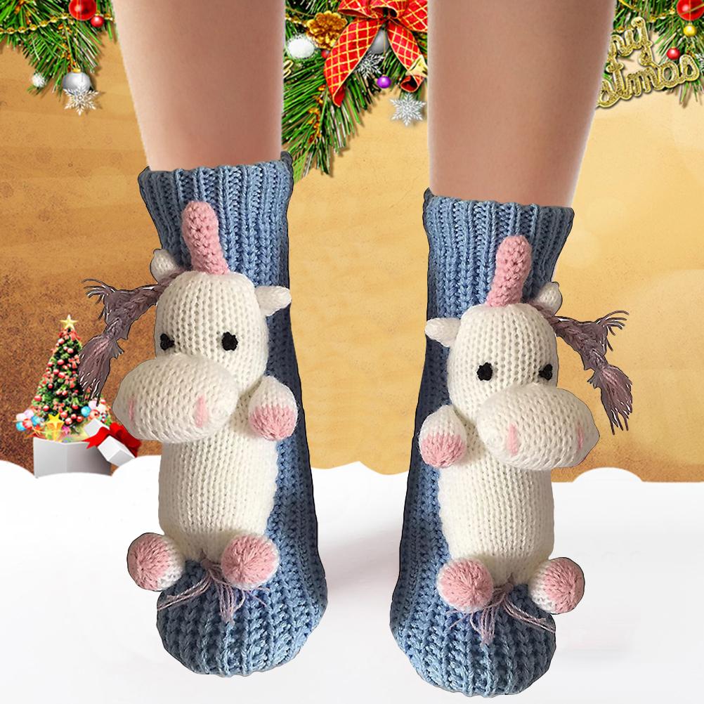 Christmas Floor Socks Non Slip Knit Sweater Socks Winter Thick Warm Socks Cartoon 3D Cute Animal Socks Funny Household