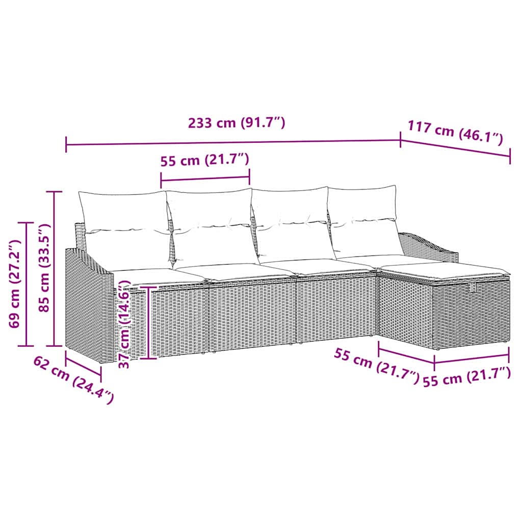 Sofa Set with Cushions and Storage Black Poly Rattan