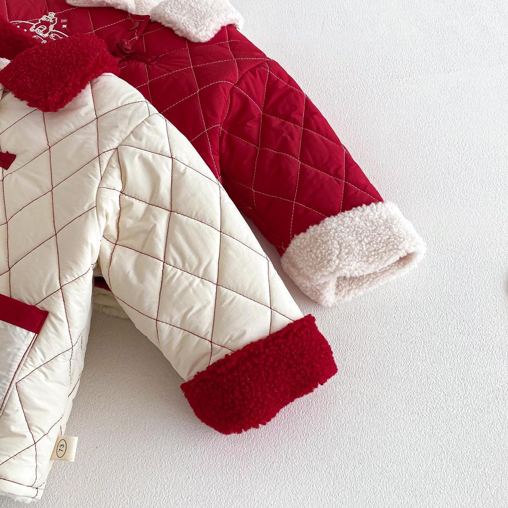 2025 Winter Boys' Cartoon Embroidered Plus Velvet Cotton Jacket