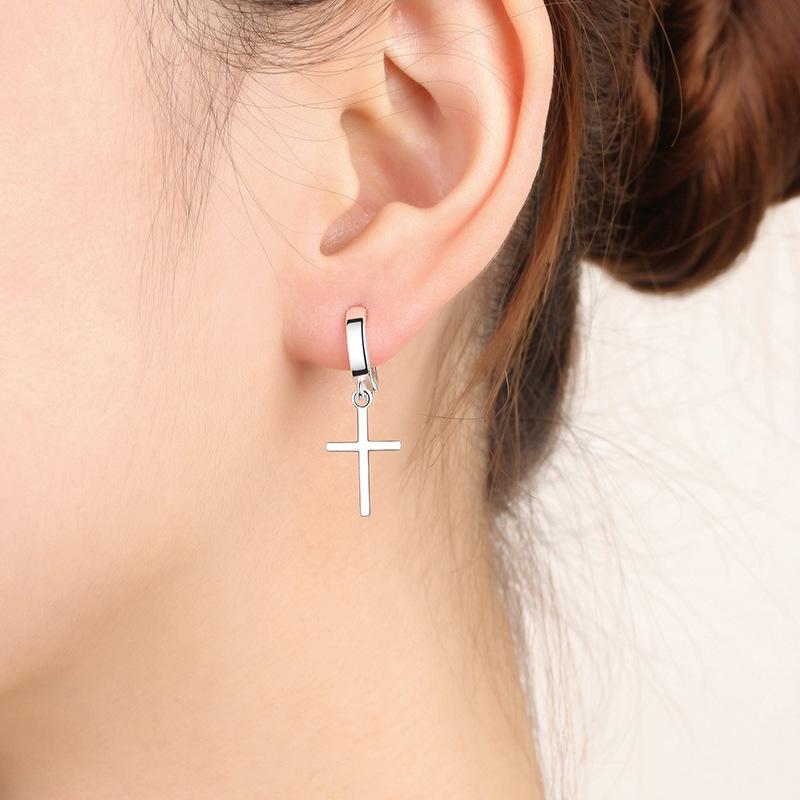 925 Silver Personality Cross Hoop Earrings For Women Temperament Personality Trendy Jewelry Gift New