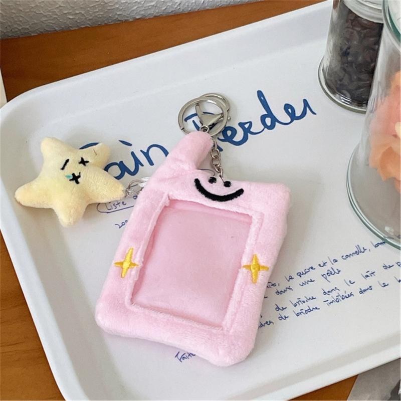 Soft Plush Photocard Holder ID Credit Case with Keychain Cartoon Pendant 3 Inch Photo Card Holders Card Protector School