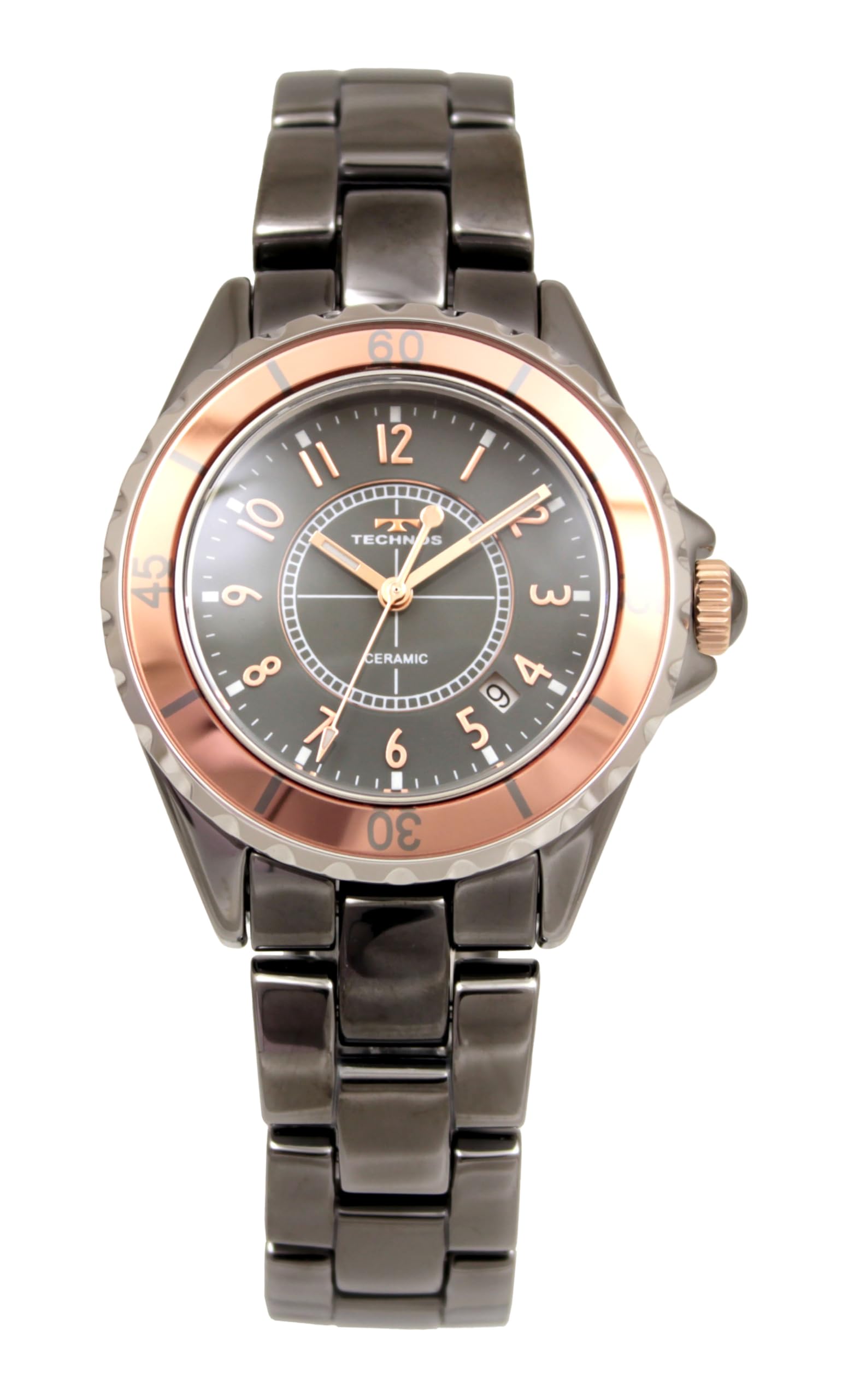 

TECHNOS 100th Anniversary Model Watch Quartz Ceramic Metallic Gray and Pink Gold Suitable for Everyday and Formal Wear Men s T9C24PE, Movement,