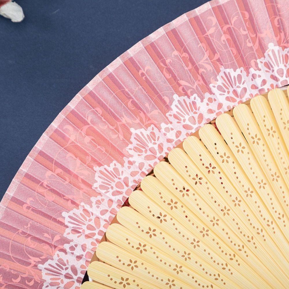 Lace Trim Color Changing Folding Fan Silk Cloth Bamboo Folding Fan  Dance Performance