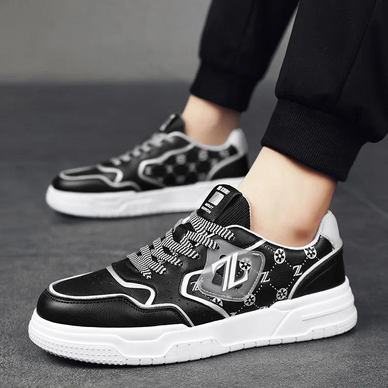 New Shoes for Men Genuine Leather Casual Shoes Street Trend Flat Skateboard Shoes Youth Cool Cow Leather Sneakers