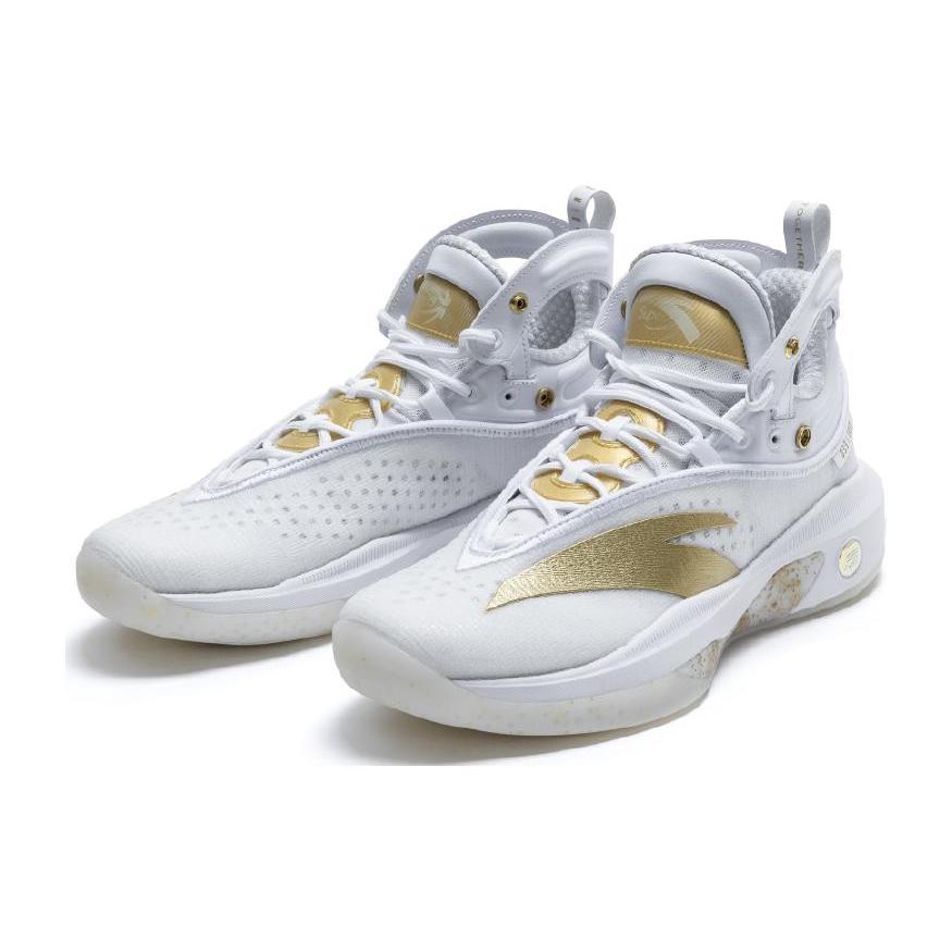 Anta KT8 KT 8 Cushioning Slip Resistant Abrasion Resistant High top Basketball Shoes Men's White Gold 512240511-1