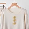 Womens Winter Knit Set: Solid Color Crew Neck Sweater A-Line Ribbed Skirt With Metal Button