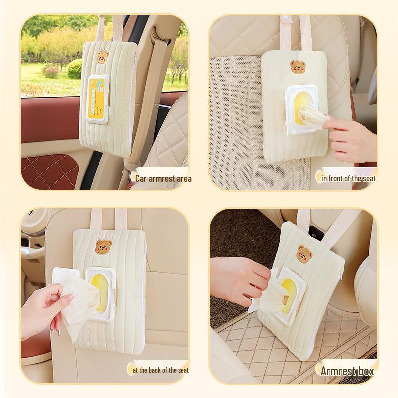 Car Cartoon Tissue & Wet Wipe Hanging Bag for Seats & Strollers