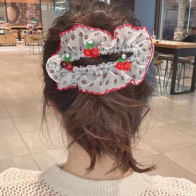 Hair Pin Strong Clamping Force Transparent Mesh Lace Clip with Cherry Decoration Half-Tied Hair Buns Side Hair Accessory