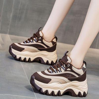 Woman Thick Bottom Sneakers  Sneakers Women Casual White Shoes 8CM Spring Platform Leather Fashion Height Increasing Shoes