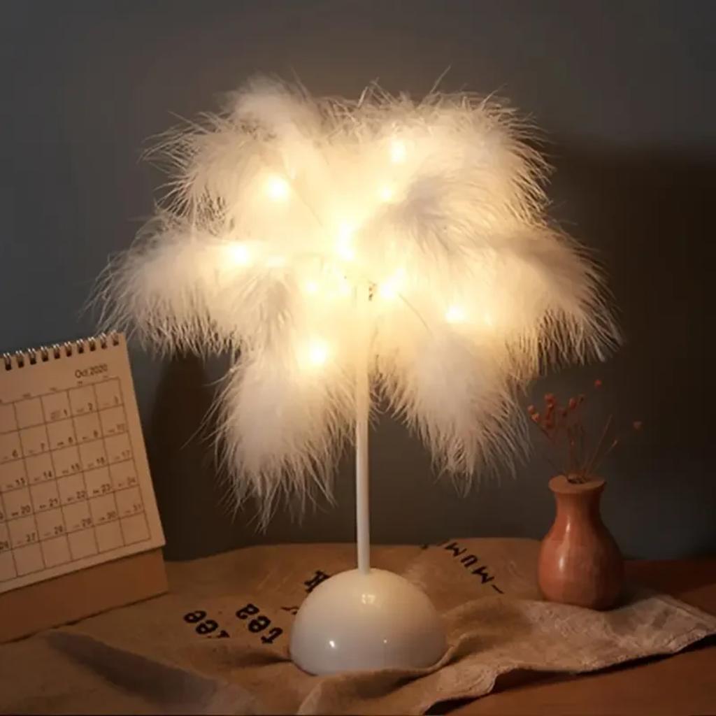 New LED Table Lamp Bedroom Decorative Light Romantic Birthday Light Feather Lamps Dining Table Night Lights (Without Battery)