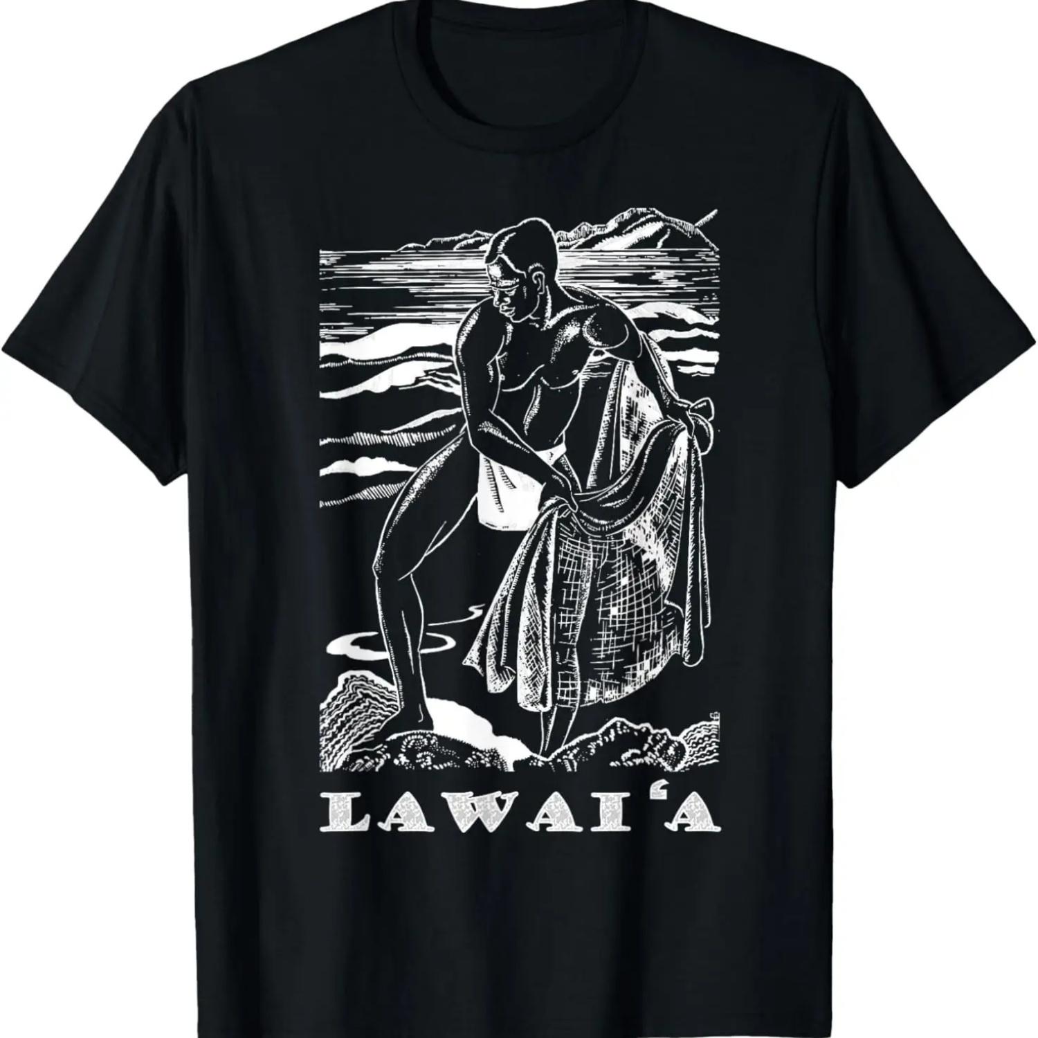 Lawai a - Hawaiian Fisherman Woodcut - Men s Boy s T-Shirt S чёрный