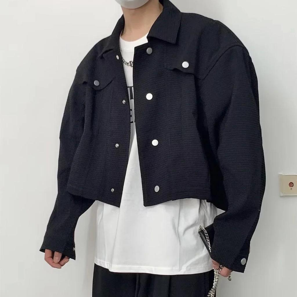 Herren-Frühlingsjacke, einfarbig, lockeres Revers, kurze Jacke