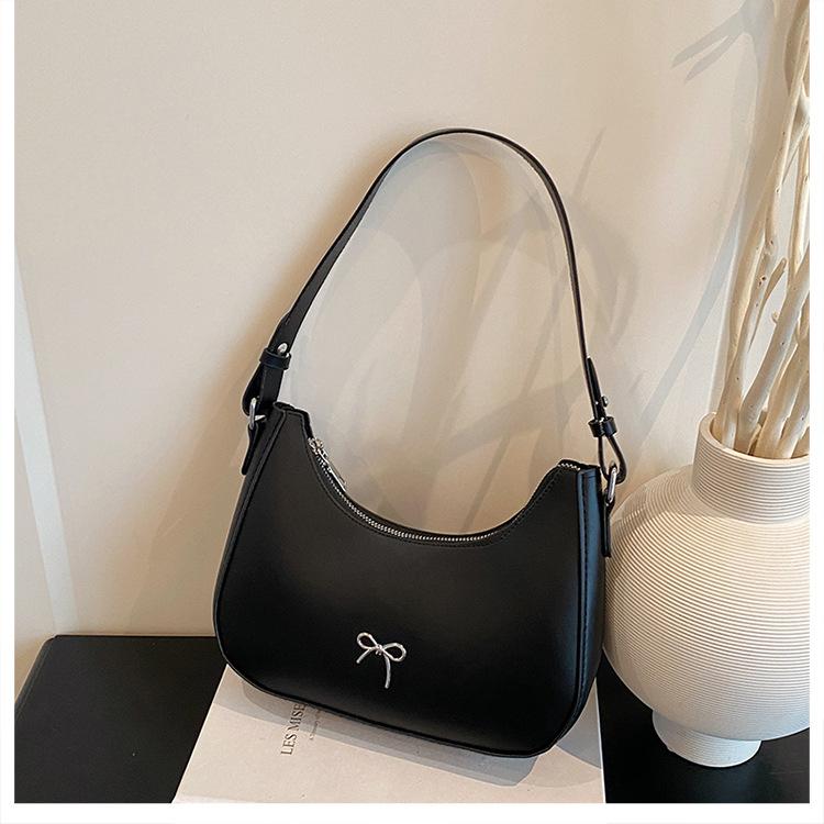 French Style Faux Leather Shoulder Bag for Women with Bow Knot Decoration Tote Handbag