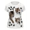 Women's Casual T-shirt with 3D Cat Paw Print Design, Crew Neck, Comfortable for All Seasons