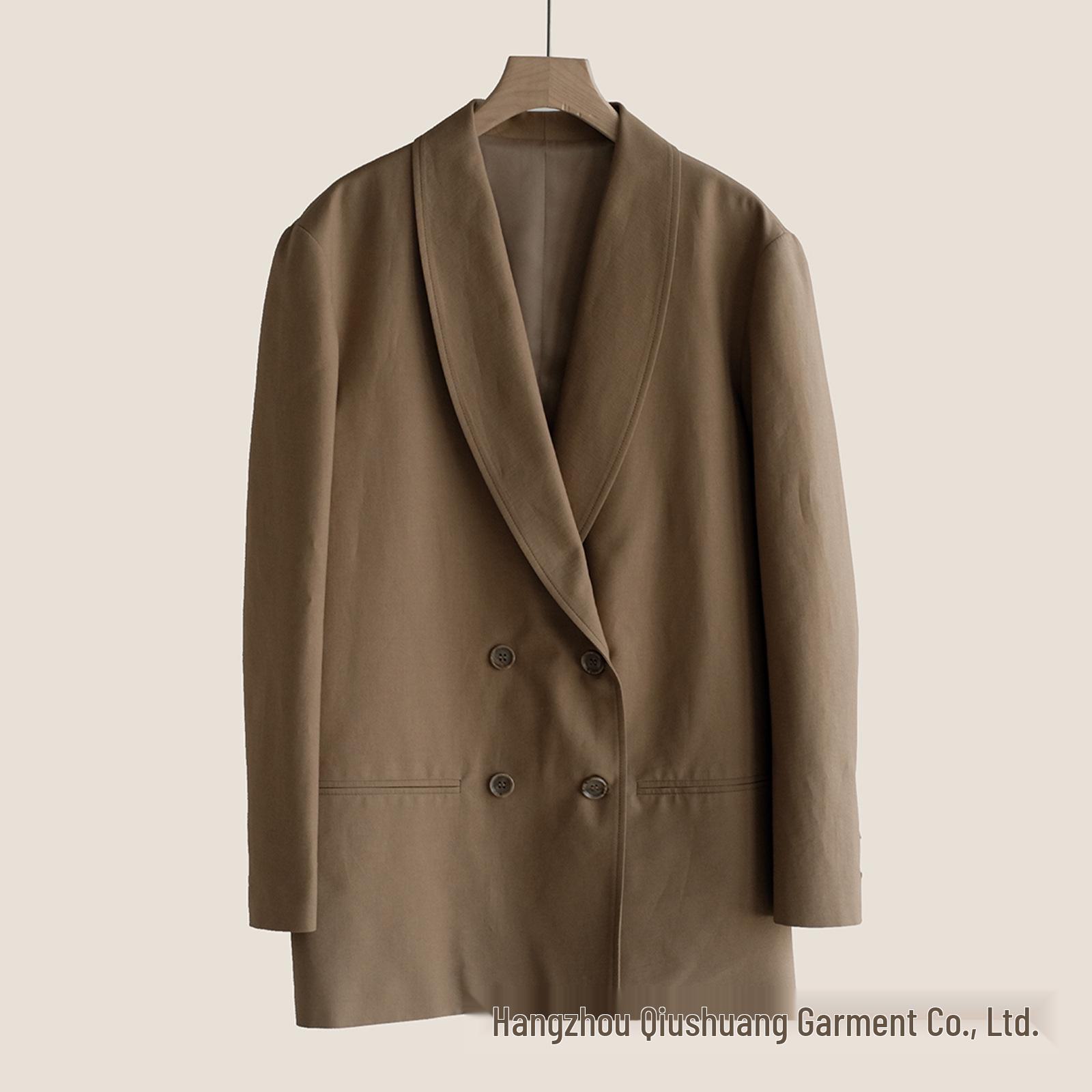 

Double-Breasted Loose-Fit Chinese Style Suit Jacket with Shawl Collar Large