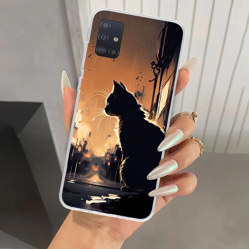 Anime Cat Rain Animal Phone Case for Samsung Galaxy A52 A32 A22 A12 A02S A50S A30S A10S Note 20 Ultra 10 Plus S10 A31 A20 A71 A7