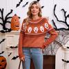 Autumn and Winter New European and American Sweaters Women's Loose Halloween Unique Skull Jacquard Crew Neck Long-sleeved Knitted Sweater