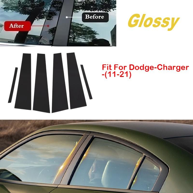 6PCS for 2011-2021 Dodge Charger Pillar Post Window Door Trim Cover Gloss Black