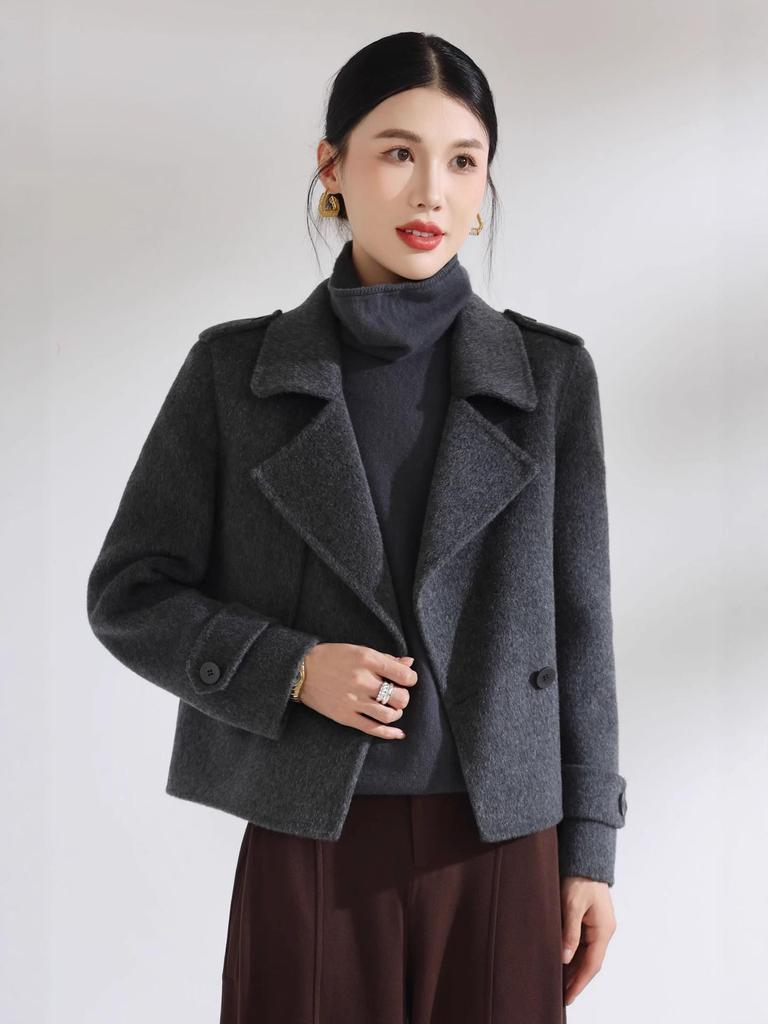 Kleiner vielseitiger doppelseitiger Wollmantel: Kurzer zweireihiger lässiger Anzugkragen schlankmachende Oberbekleidung