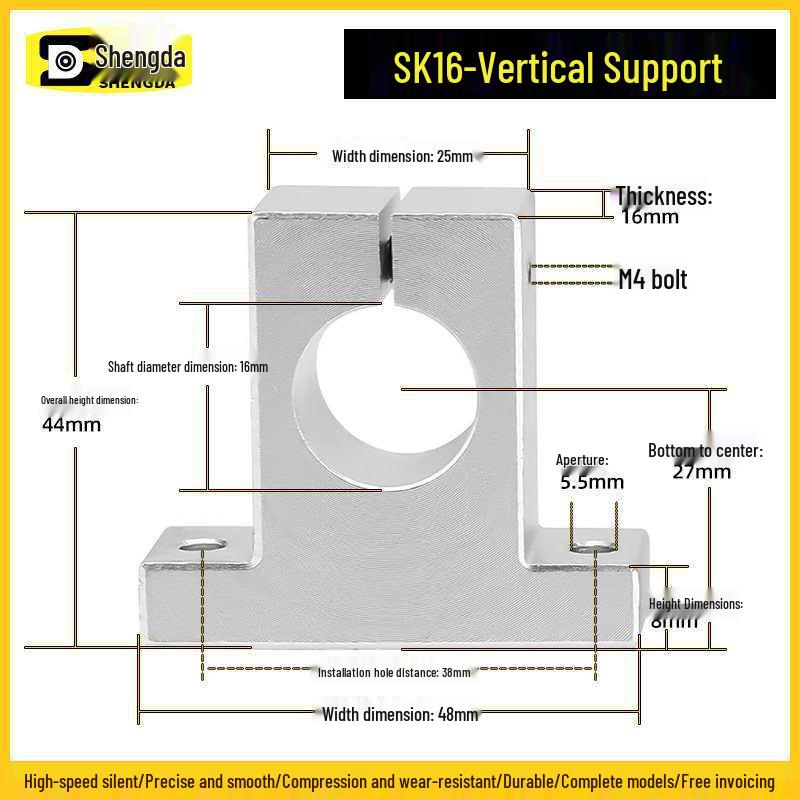 Aluminum Vertical Shaft Support Block Bracket SK Series (Sizes: 8-50)