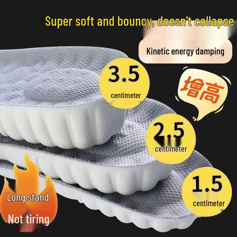Unisex Height-Boosting Insoles: Sweat-Absorbing, Odor-Proof, Comfortable, Shock-Absorbing for Sports.
