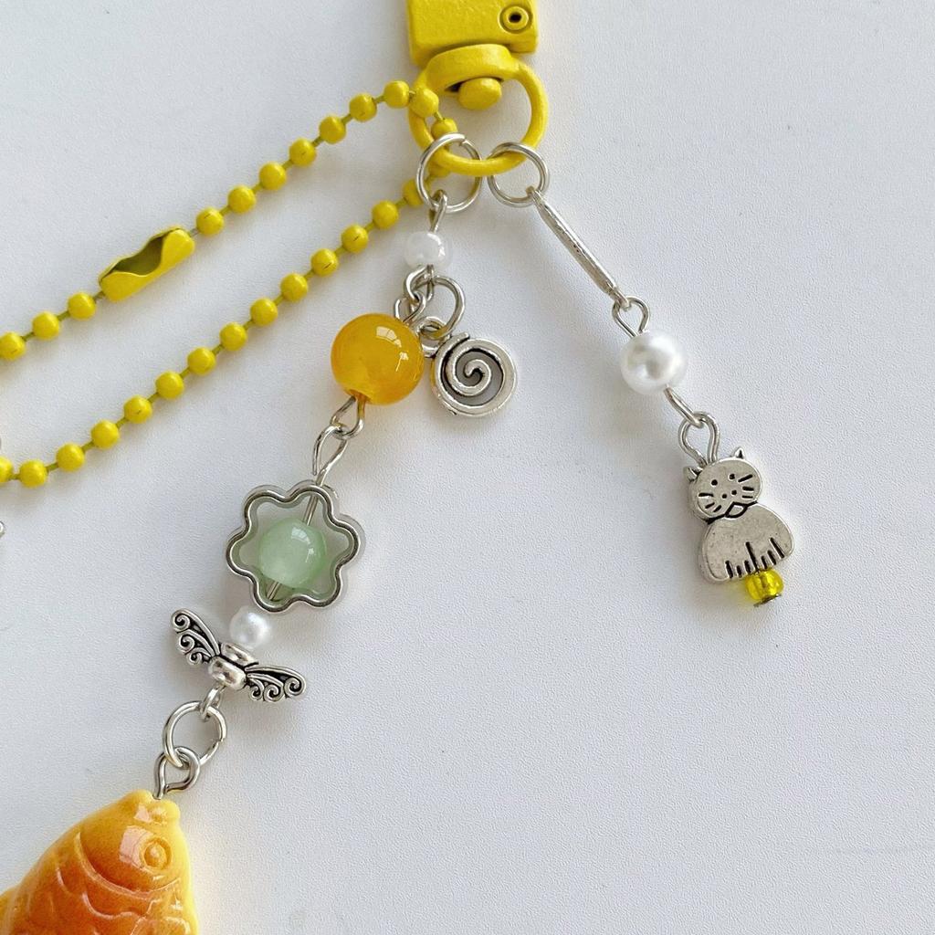Vintage Y2K Styles Taiyaki Fish Phone Charm Lovely Japanese Keychain for Girls Lovely Bag Accessory