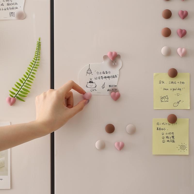 8PCS Refrigerator Magnets Creative Cartoon Solid-color Heart-shaped Magnetic Stickers Cute Round Decorative Magnetic Stickers