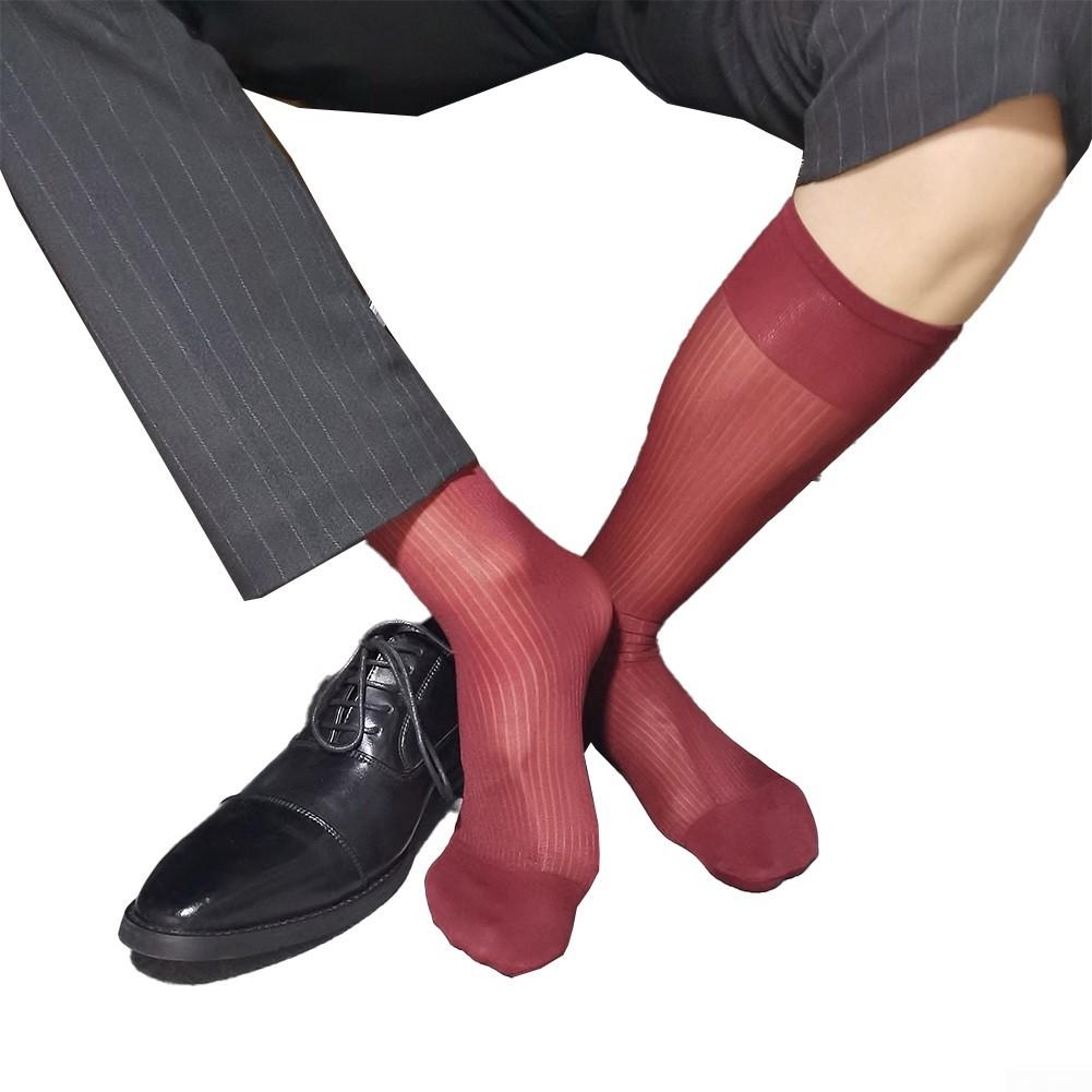 

Мужские деловые носки-трубы, прозрачные чулки вино красного