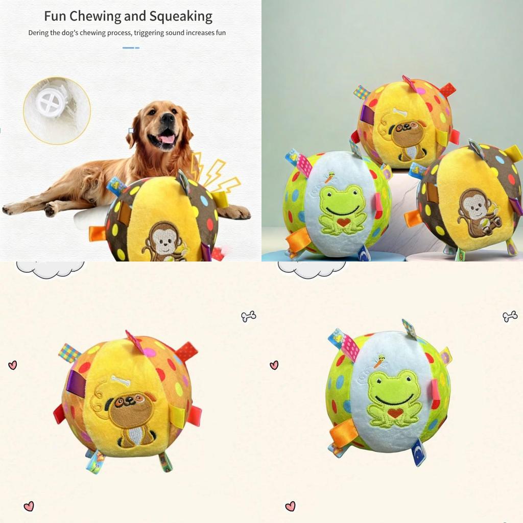Plush Pet Soccer Ball With Bell For Teething And Entertainment For Small Canines