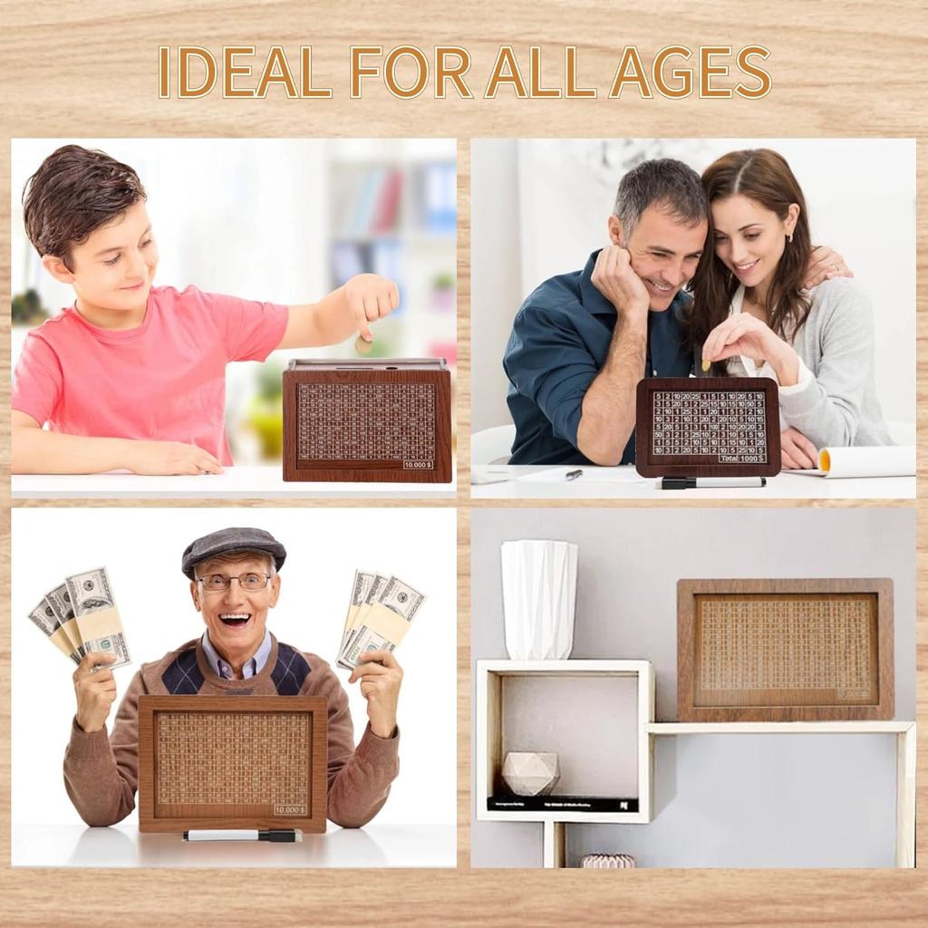 Cash Vault Wooden Savings Box Countdown Money Saving Box Savings Challenge Box with Money Target and Numbers Coin Bank Money Box Piggy Bank Cash Sa
