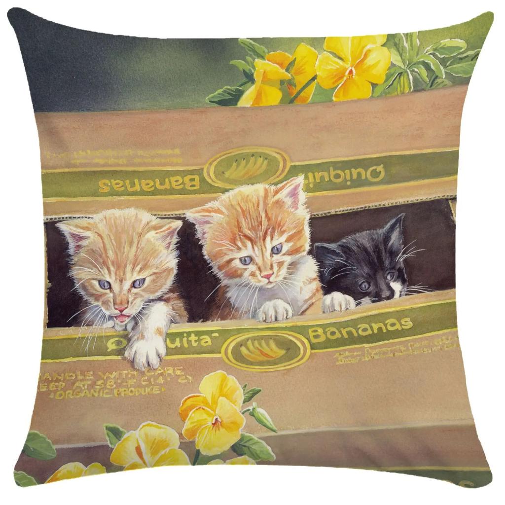 Niedlicher Kissenbezug mit Kätzchen, lustiges Katzengemälde, Überwurf für Bett, Sofa, Wohnzimmer
