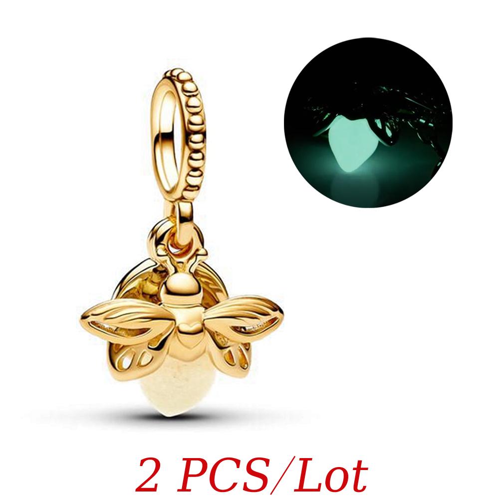 Summer Glow-in-the-dark Firefly Charm Pan Bracelet DIY Silver Gold Plated Women Jewelry Gift for Her