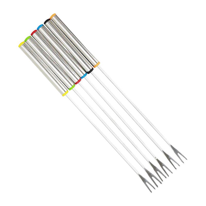 24CM stainless steel 6-pack hot pot fork cheese chocolate fruit fork household fruit dessert dessert cake fork