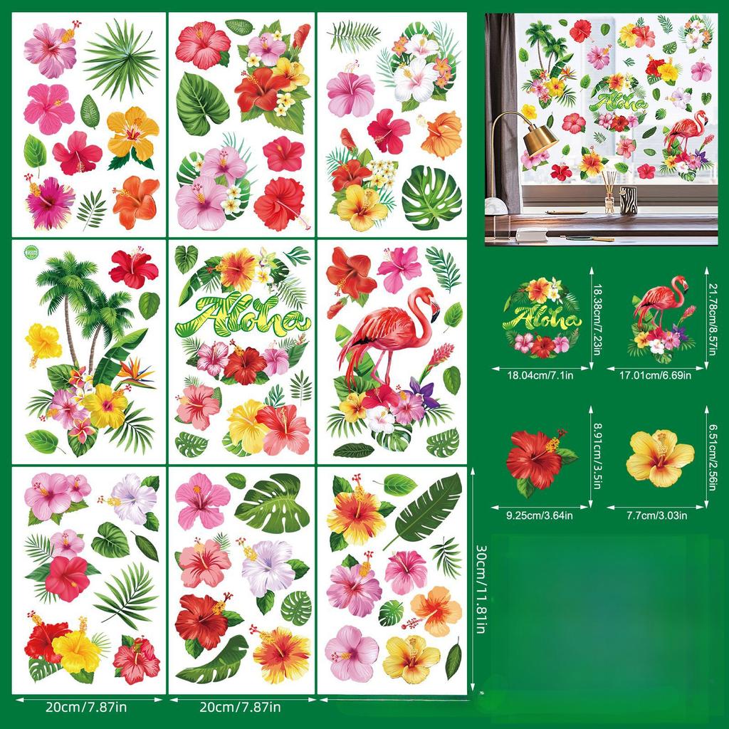 Summer Window Stickers Hawaiian Hibiscus Flower Static Stickers Decorate Party Window Stickers