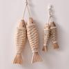 Pair of Rustic Wood Fish Carving Wall Hangings, Antique-Style "Abundant Blessings" Decorative String for Country Home Decor