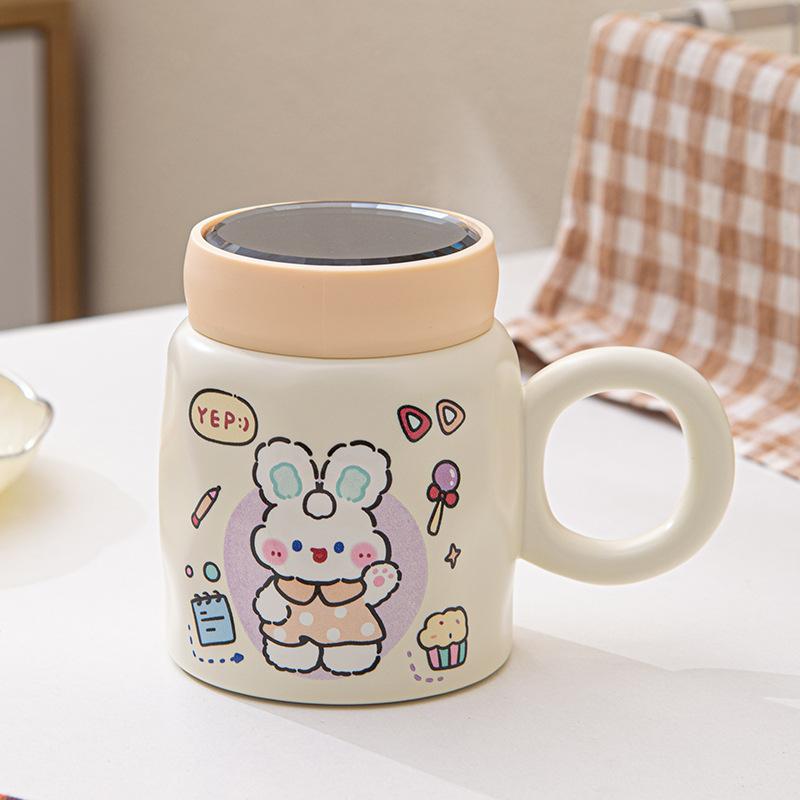 

Керамическая чашка с крышкой и ложкой, кружка, чашка для питья, керамическая чашка, бытовая чайная чашка, чашка для завтрака, молока, кофе 420ML