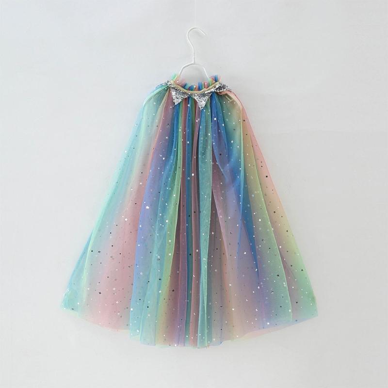 Colourful Princess Cape Cloaks for Little Girls Christmas Halloween Custome Cosplay Party Dress Shiny Sequin Shawl