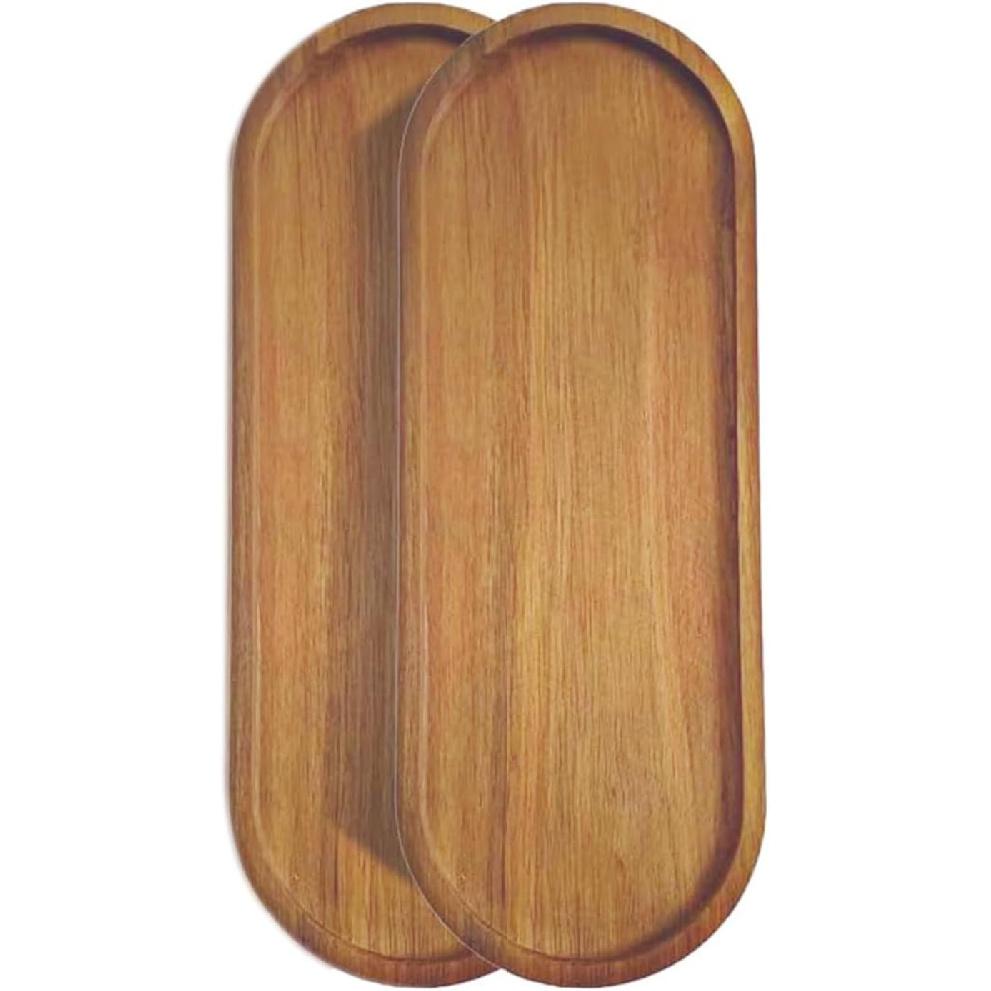 2 Pack Solid Wood Serving Platters and Trays of Natural Wood with Edge,Rectangular Avoid Sliding and Spilling Food (Walnut Trays x 2Pack) Acacia Wood Platters Oval