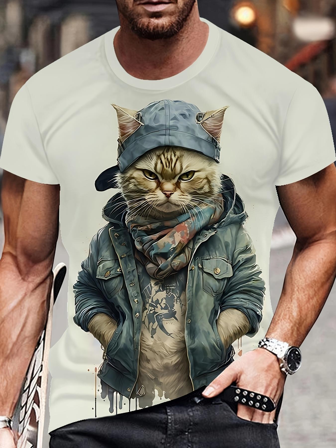 

Мужская повседневная футболка с принтом 3D Personality Cat, круглый вырез, короткий рукав, машинная стирка - отлично подходит для летнего активного отдыха 6XL