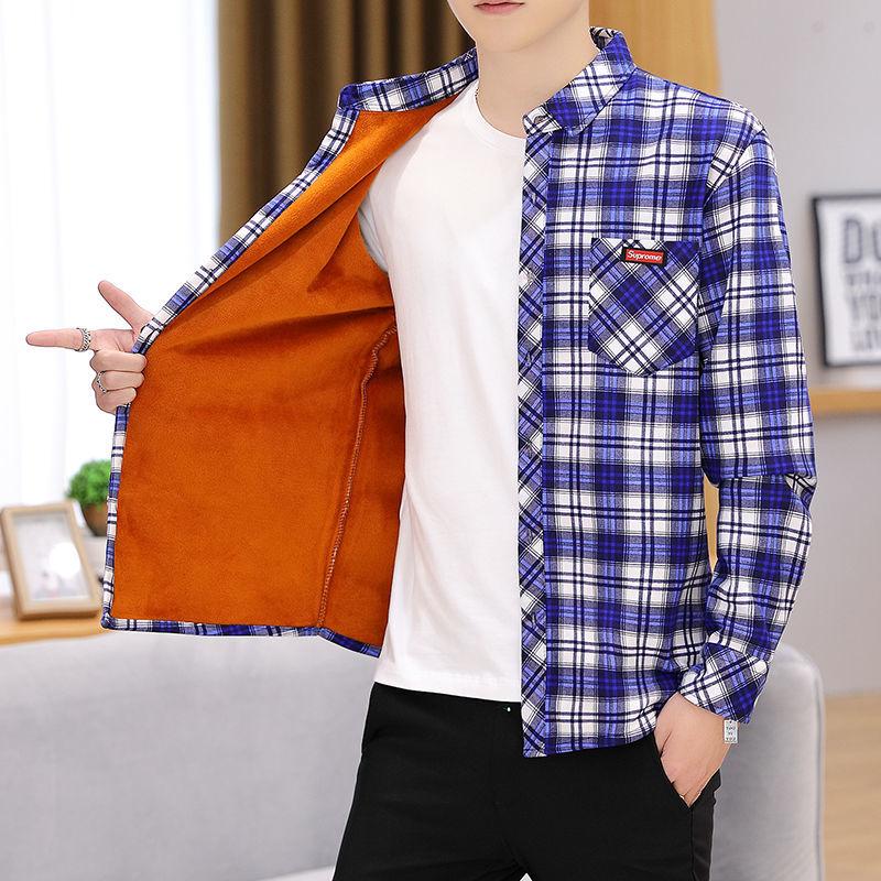Men's Long-sleeved Plus Velvet Thick Warm Shirt Casual Fashion Men's Shirt