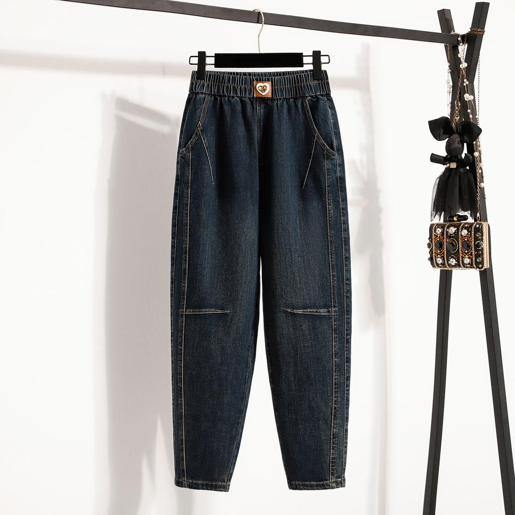 DIMANAF 2025 Plus Size Autumn Women Harlen pants Jeans Pants Denim Female Elastic Blue Oversize Fashion New Pants 5XL
